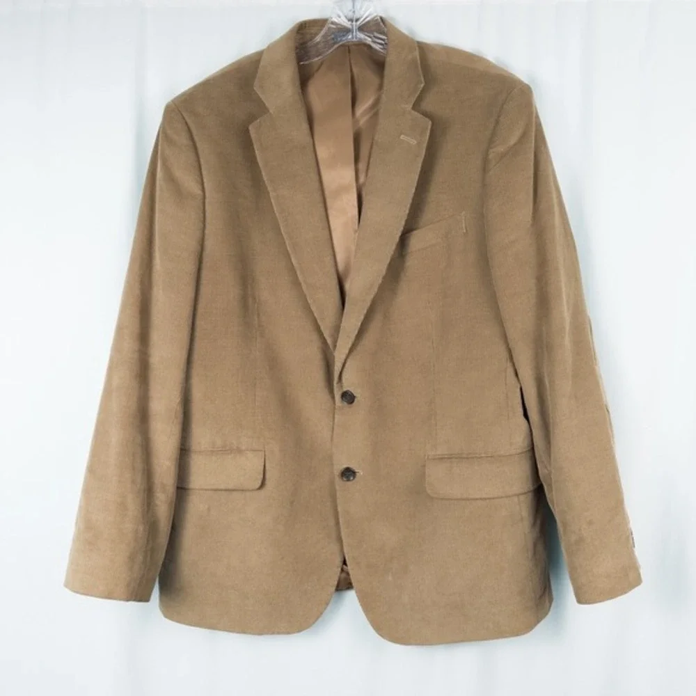 Stafford Corduroy Blazer Sport Coat Mens 44R Tan Classic Fit Elbow Patches Lined